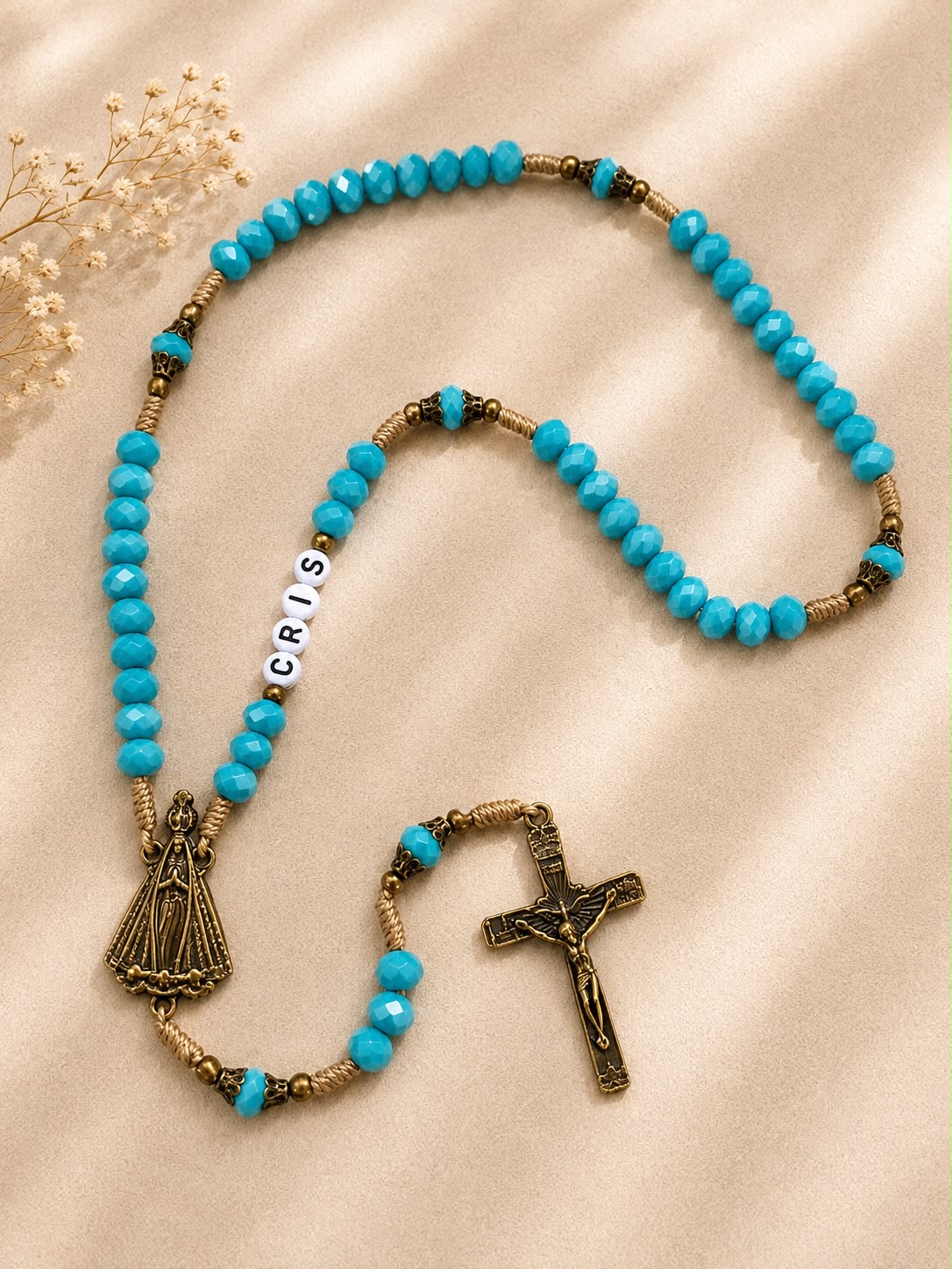 Terço perolado azul personalizado